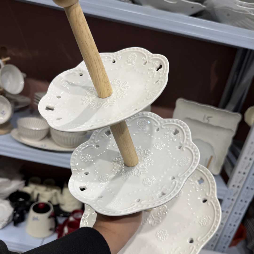 法式3层蕾丝摆盘蛋糕点心盘家用下午茶果盘客厅托盘