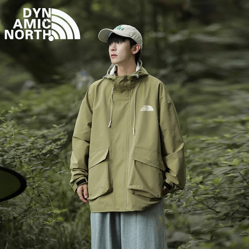 DYNAMIC NORTH/动感北面春秋百搭户外连帽防水夹克耐磨大口袋外套