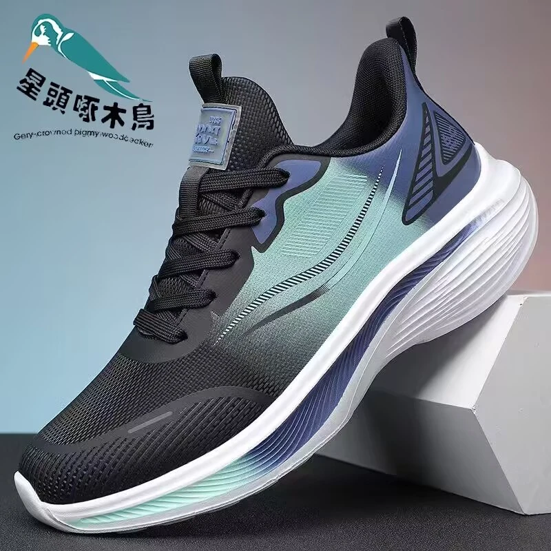 星头啄木鸟男鞋2025秋季皮面运动鞋软底轻便耐磨回弹减震跑步男