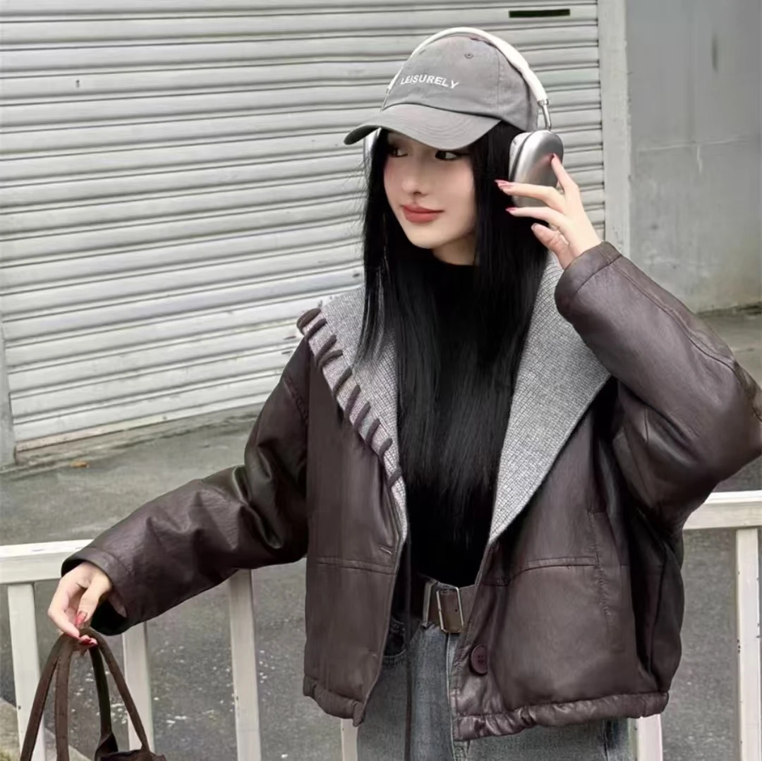 欧货出口版时尚大气PU皮羽绒服女短款外套67款