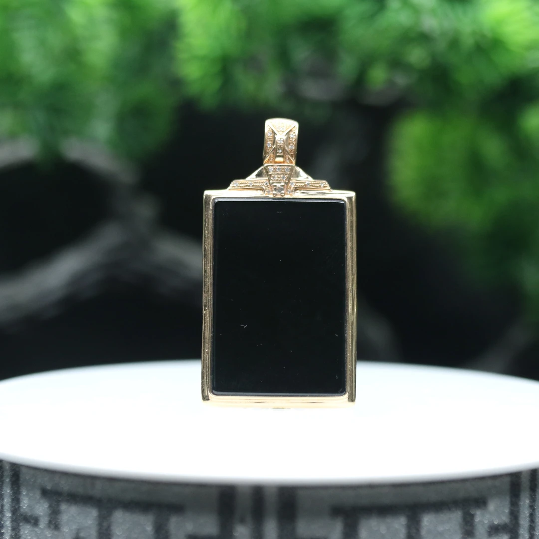 35天然缅甸翡翠A货18k墨翠无事牌吊坠/901295/上海嘉禾拍卖