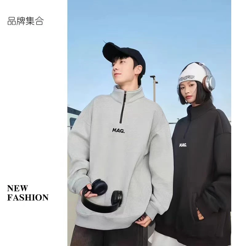 AMG【拉链polo领卫衣】春季新款男女同款青少年休闲百搭卫衣