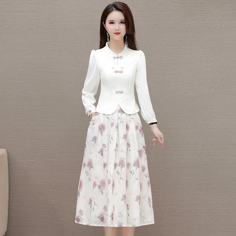 外套半身裙女两件套春夏显瘦气质时尚复古中国风女装长袖修身减龄