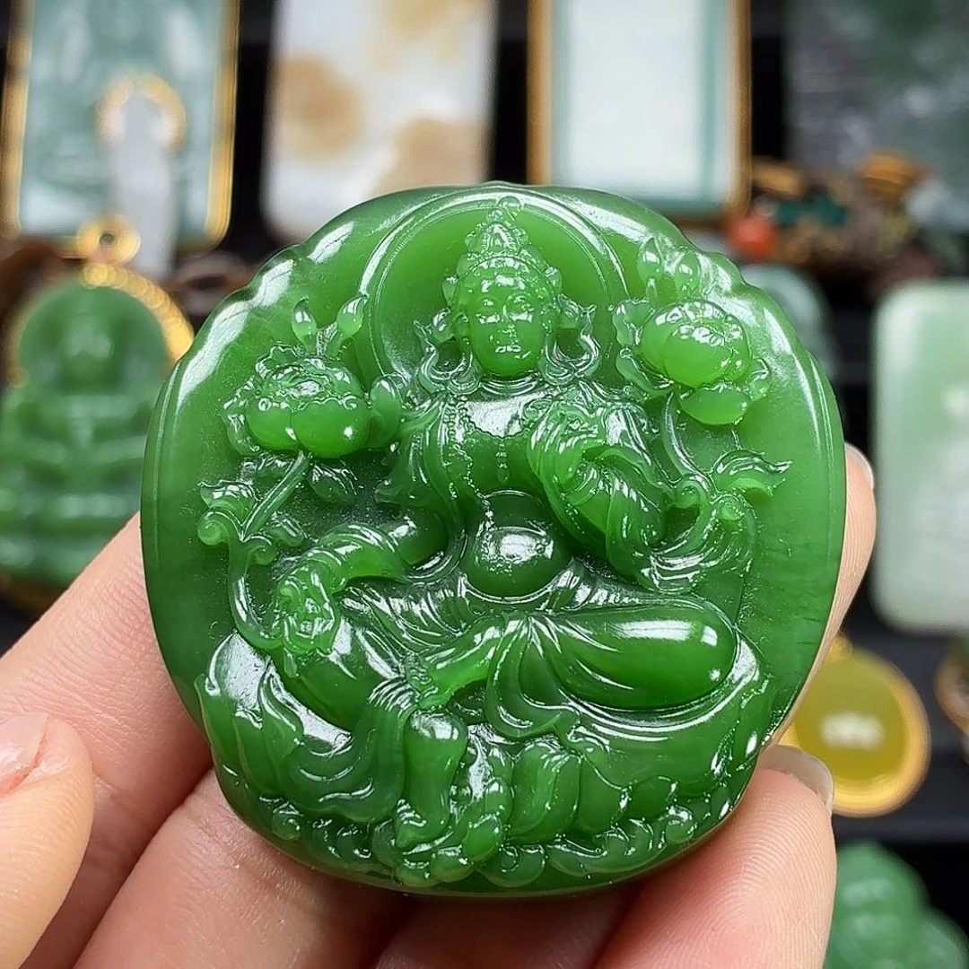 和田玉未镶嵌颈饰辣绿冰低