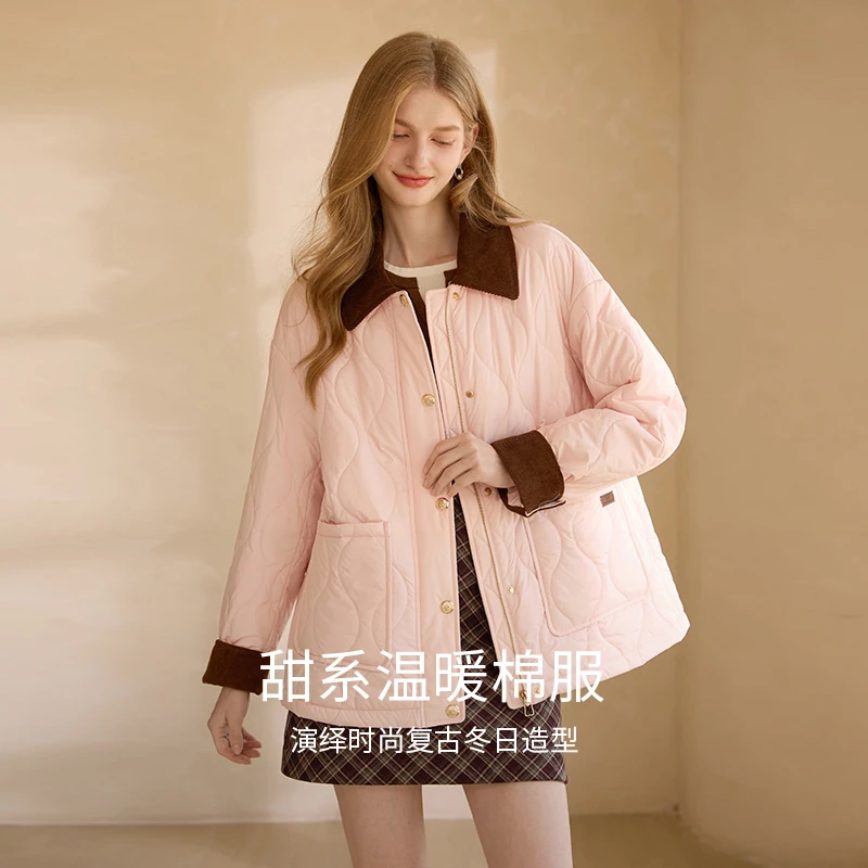 【女装优选WH】香影棉服外套女2025保暖夹棉翻领宽松棉衣F95W688