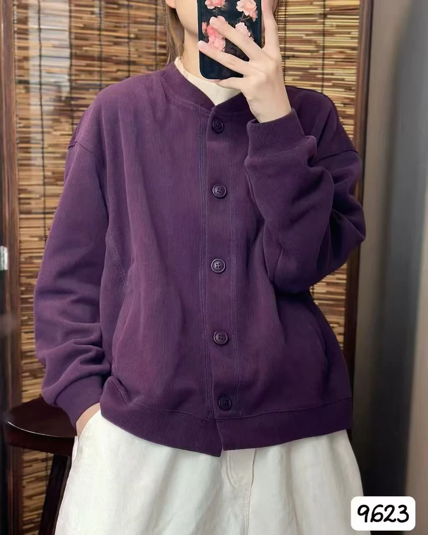 棒球领长袖外套百搭开衫纯色复古