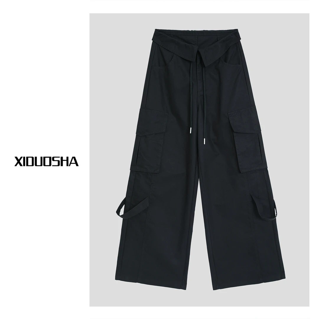 XIDUOSHA/喜朵莎 原创设计师款翻边显瘦工装直筒裤XDS1025