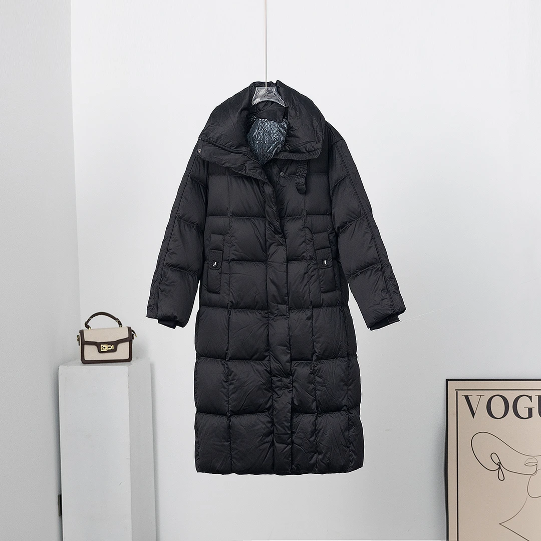 无印心匠Y681 长款常规款加厚宽松黑色90白鸭羽绒服女k1317