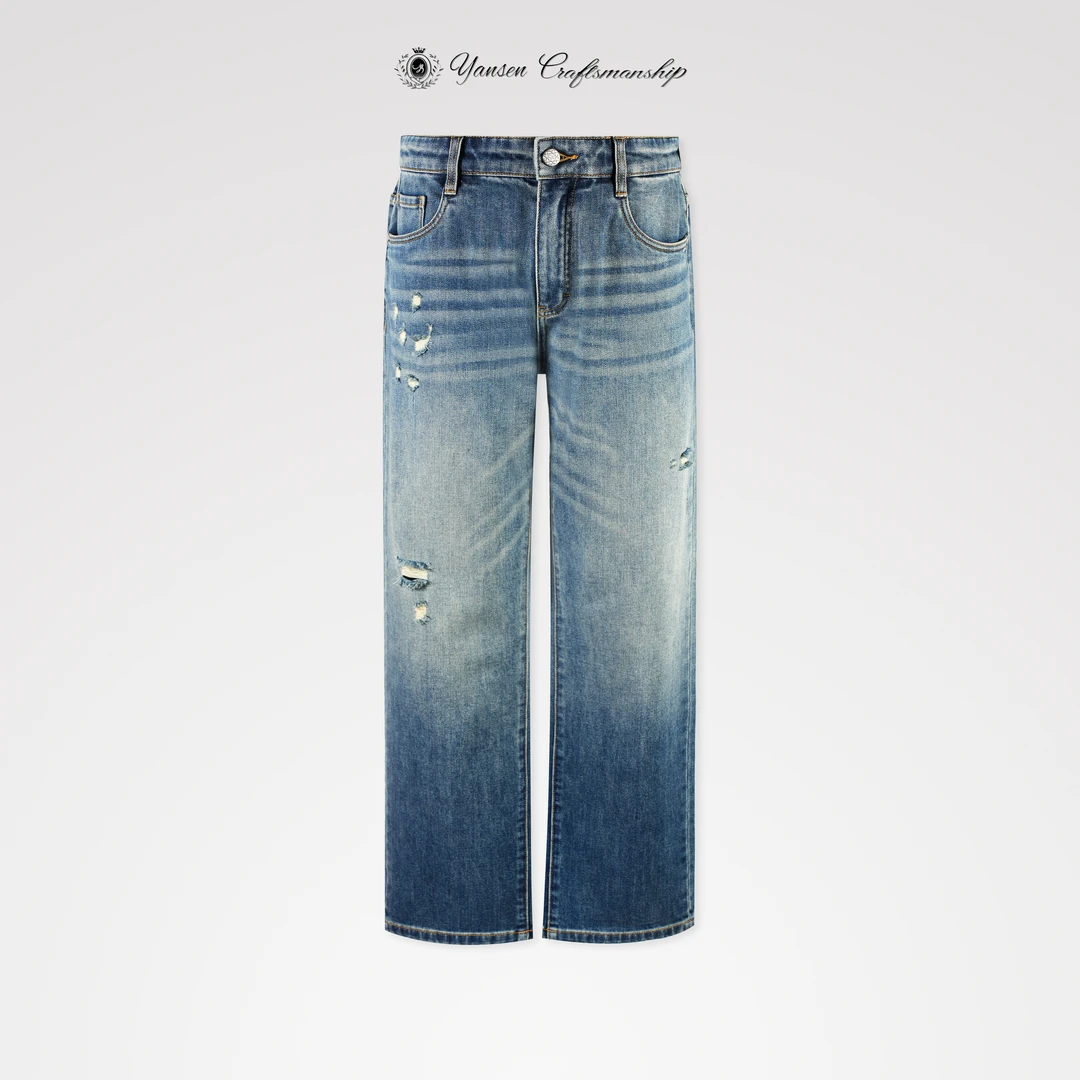 【黑标系列】纯手工磨破工艺超爽棉直筒牛仔裤长裤 YS108