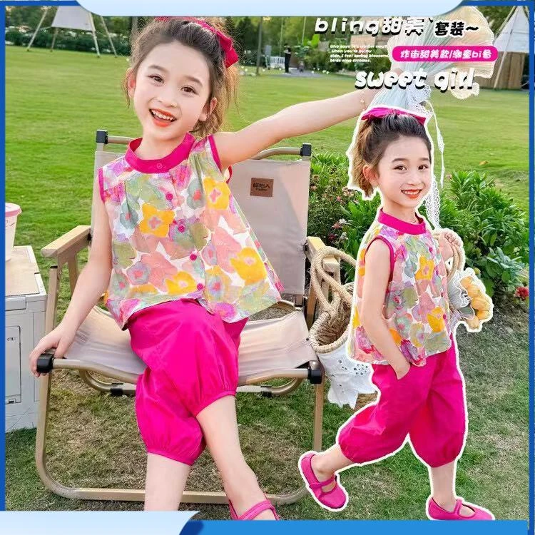 映堂[断码]女童碎花套装夏季2025新款甜美儿童洋气时髦两件套