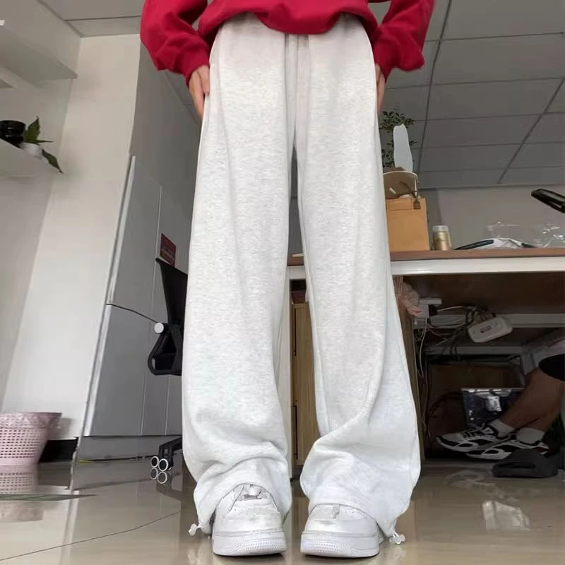女新款秋冬高腰宽松显瘦阔腿裤小个子加绒休闲卫裤夏季薄款牛仔裤