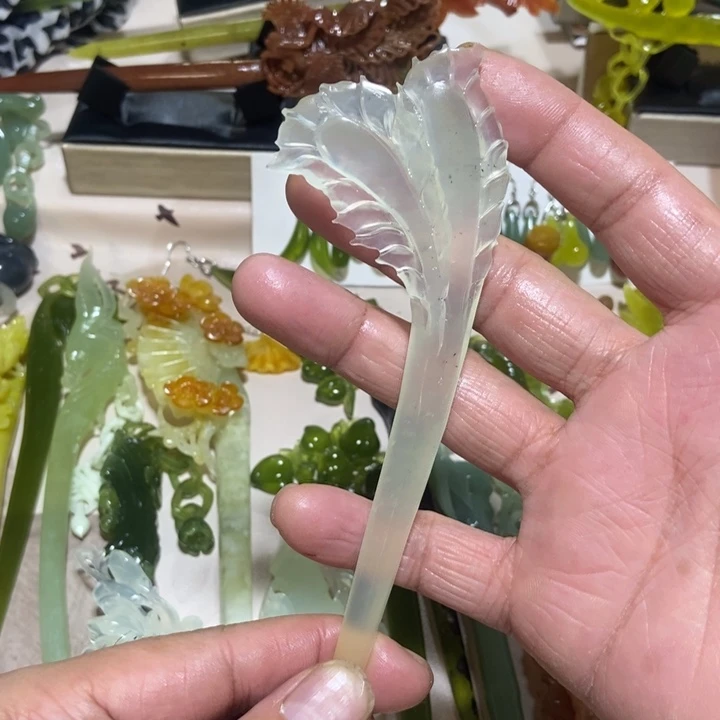 蛇纹石玉发簪未镶嵌足***8