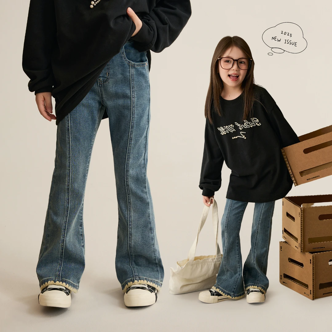 【摩登喇叭】女童春秋款高弹牛仔裤儿童秋装显瘦喇叭裤8666X