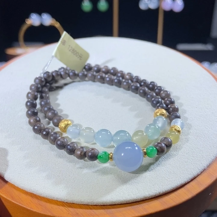 翡翠未镶嵌吊坠(不含链)翡翠冰彩双圈手串