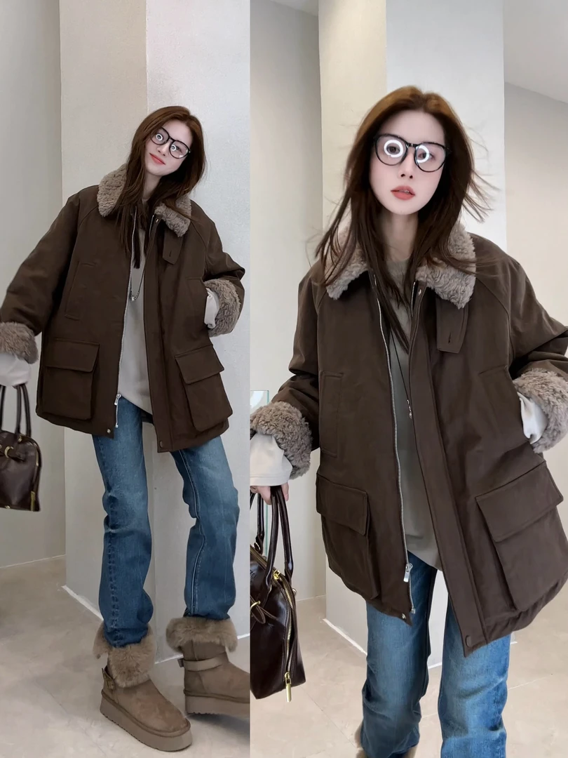 月月 2025冬季新款小众设计极简风女士工装派克羽绒服 2511C8046