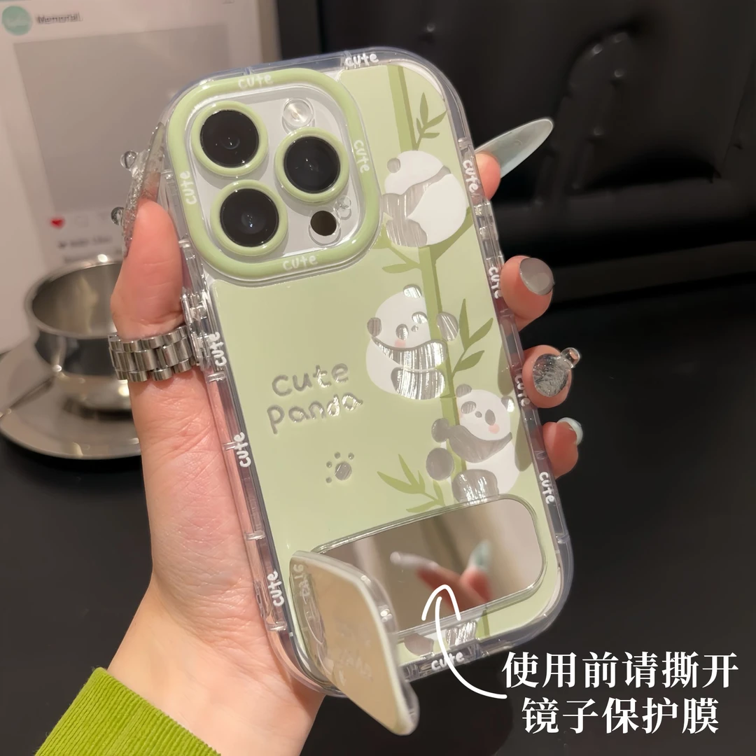 BANCA熊猫镜子支架适用适用苹果15/16promax手机壳vivo华为小米14