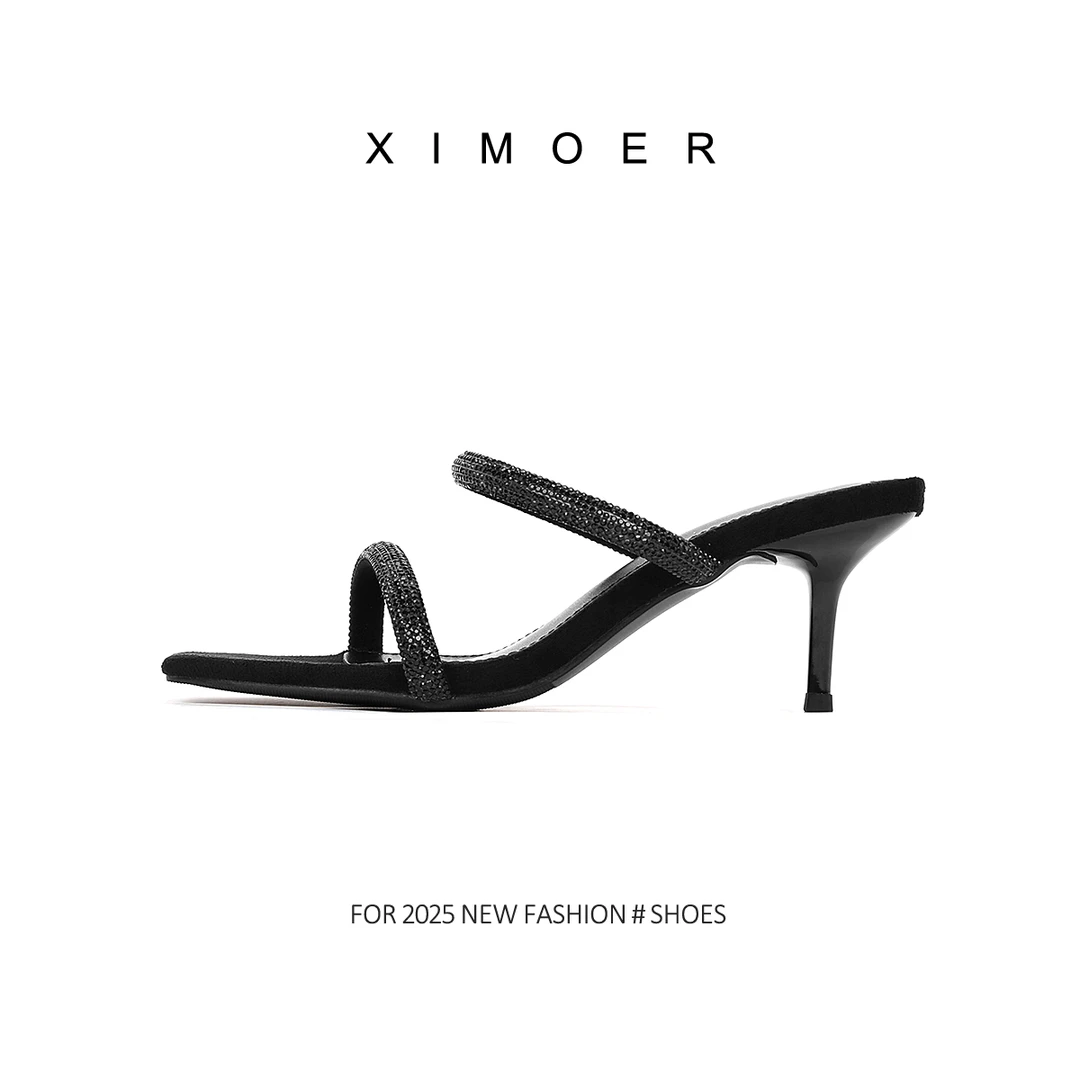 Astra闪闪|法式高级感手工镶钻一字带细跟高跟鞋8275-01