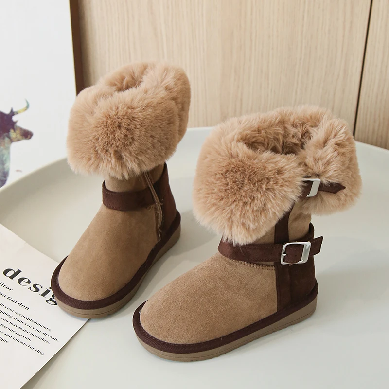 冬季女童可爱韩版高筒加绒毛毛长靴保暖棉鞋