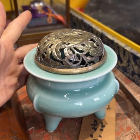 蜜安罐瓷香炉锡茶则