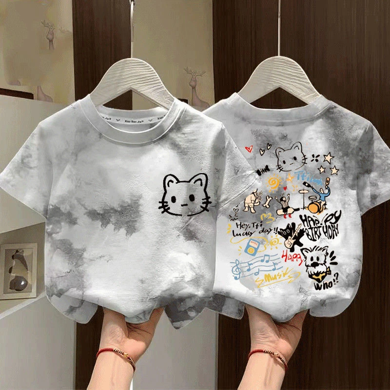男童扎染纯棉短袖T恤夏季新款中大童男孩夏装潮牌帅气宽松上衣t潮