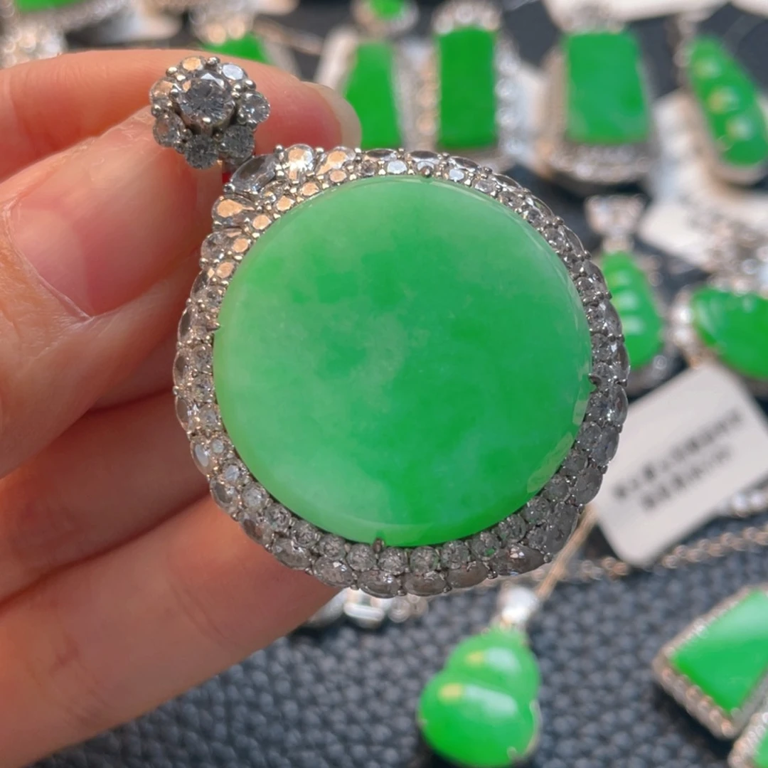 翡翠银S925镶嵌吊坠(不含链)