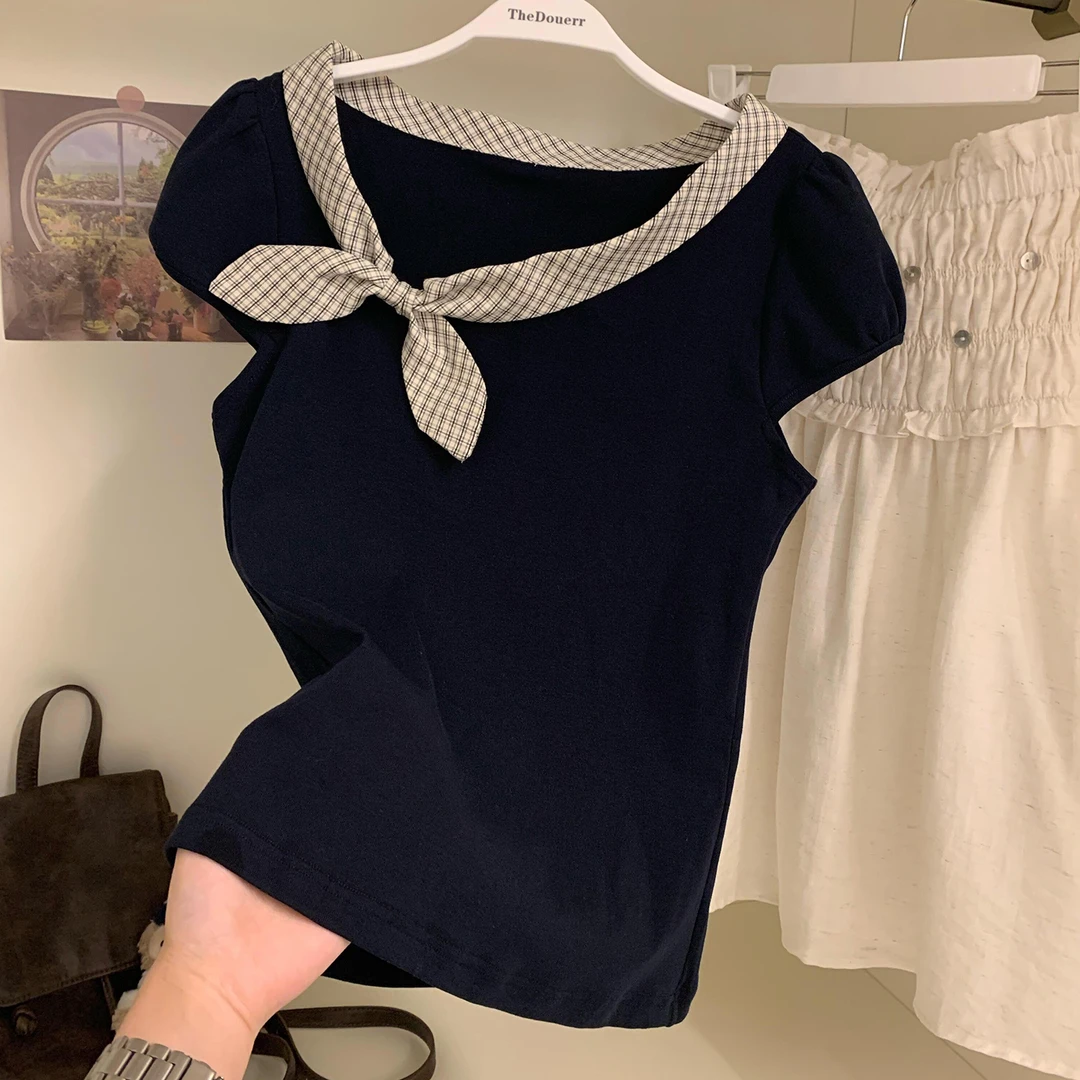 蝴蝶结短袖T恤女夏2025新款爆款法式气质甜美减龄显瘦设计感上衣