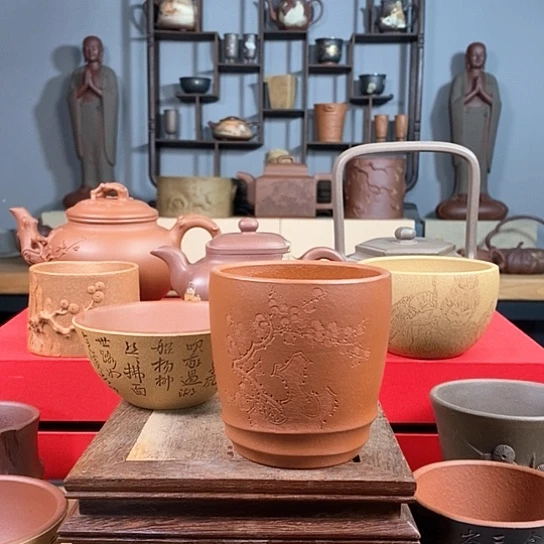 紫砂茶杯松竹梅主人杯