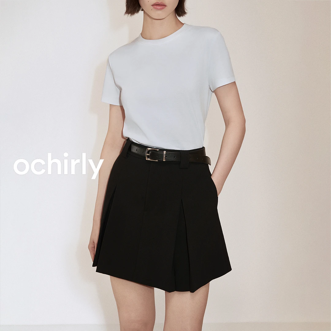 OCHIRLY/欧时力秋季半身裙女高能感压褶A字裙精致松弛感