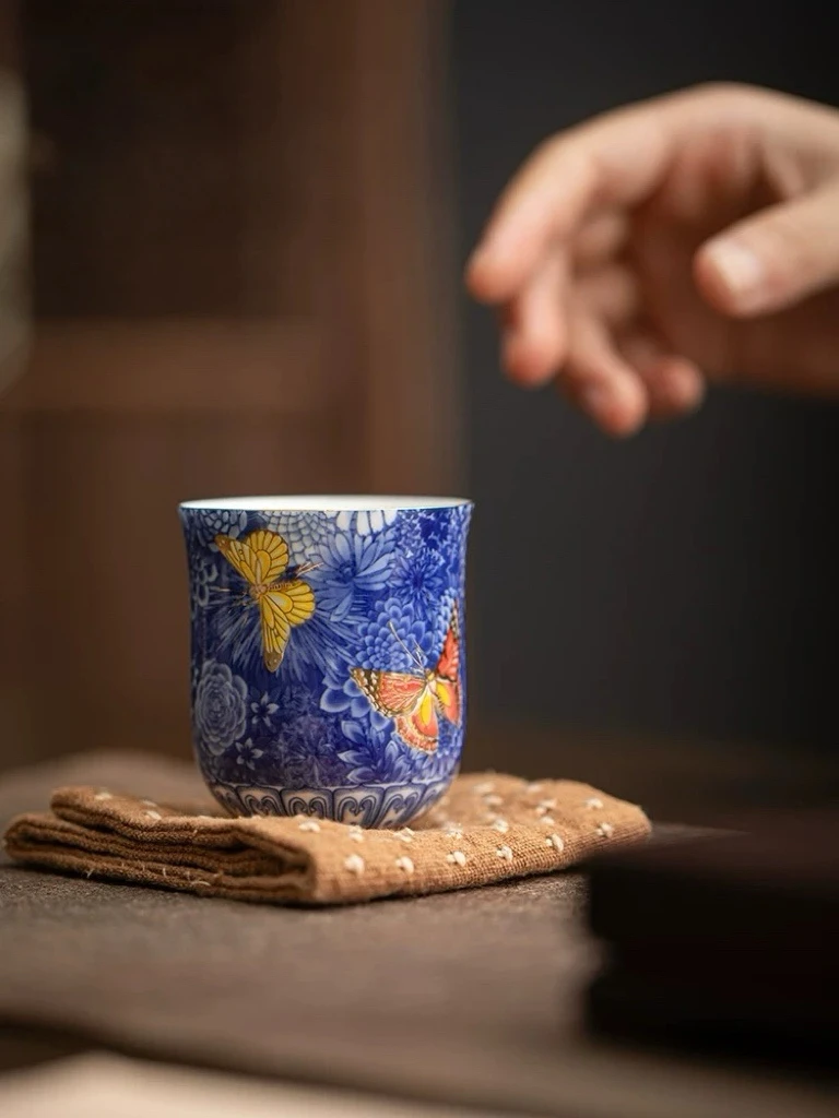 青花主人杯高档陶瓷单杯个人专用喝茶品茗杯中式功夫茶具单杯