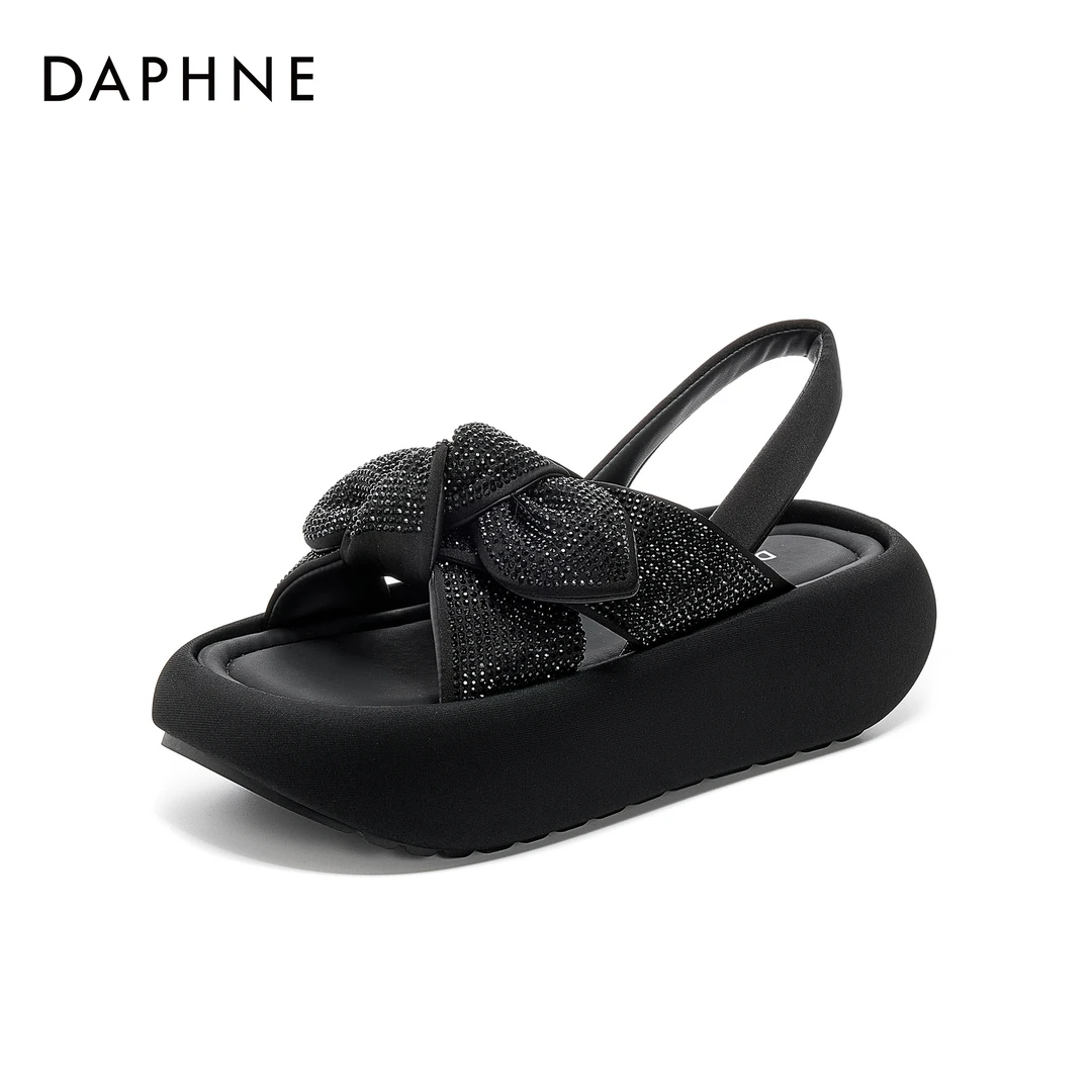 达芙妮蝴蝶结水钻凉鞋女2025夏季新款凉拖时尚外穿厚底舒适凉拖鞋