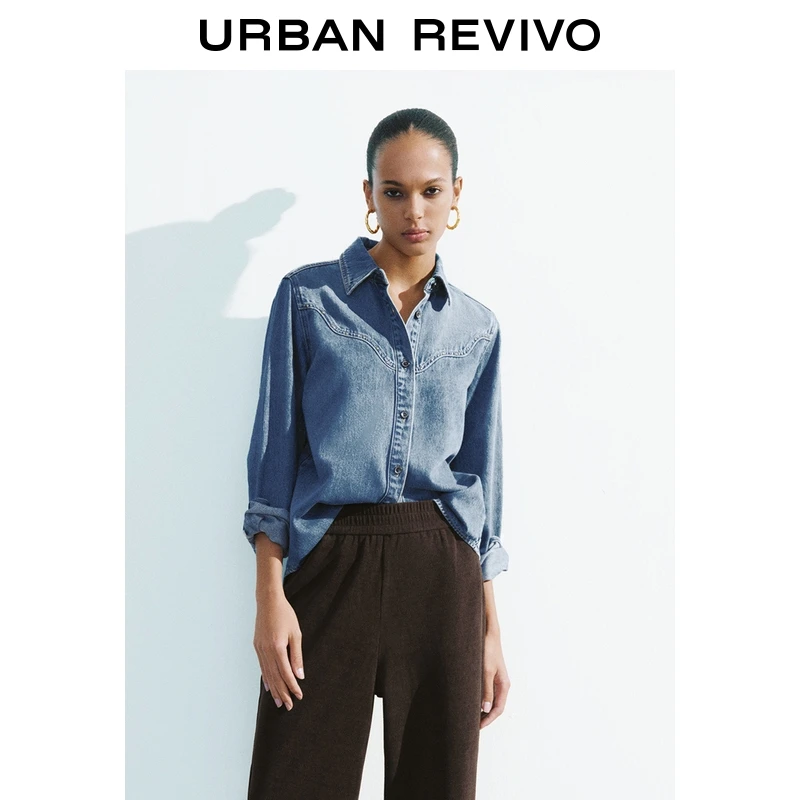 UR2025秋季新款女装丹宁回潮复古水洗西部牛仔衬衫UYL850137+