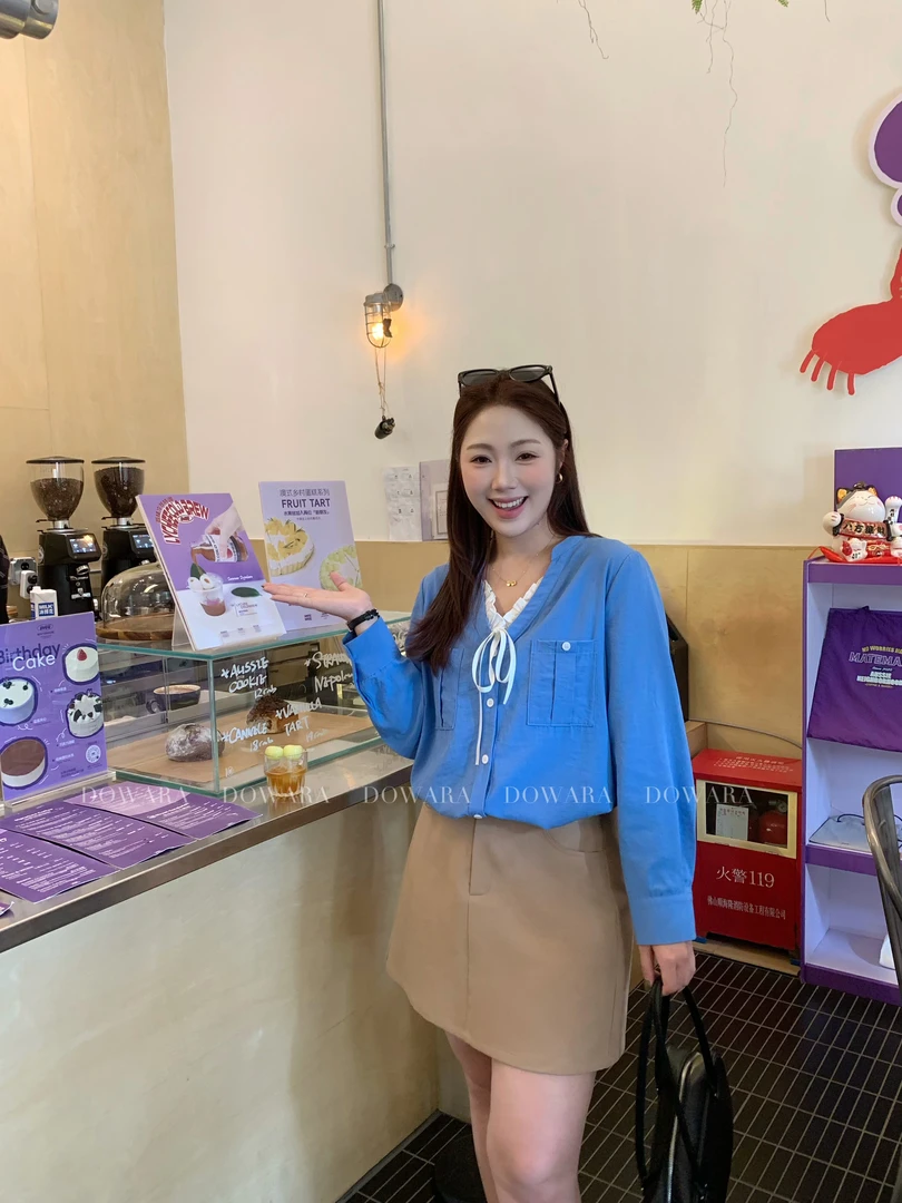 现货0041X大婉酱肉肉微胖定制【海幕双生】绑带设计贝壳扣休闲衬衫