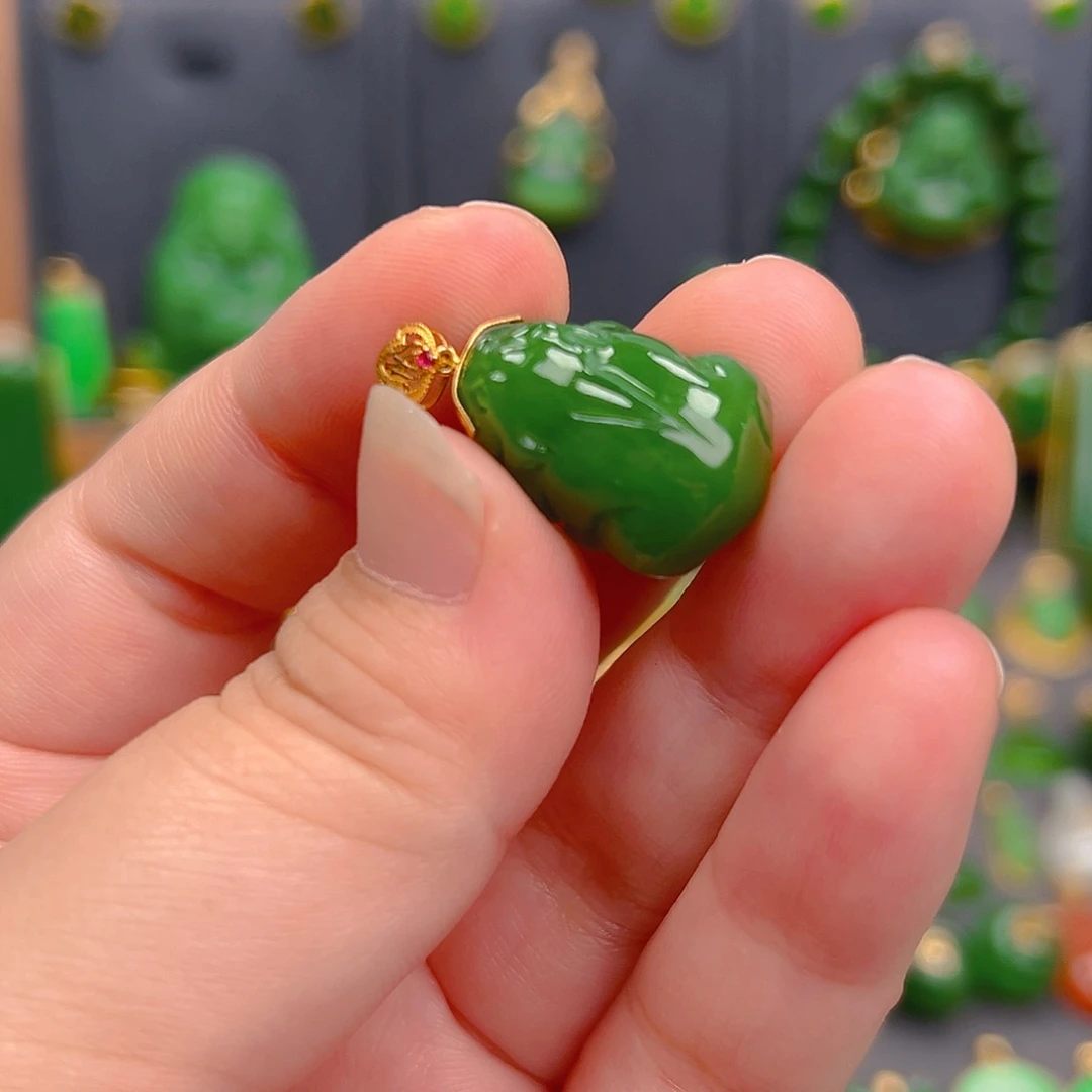 和田玉（碧玉）18K金镶嵌吊坠(不含链)598