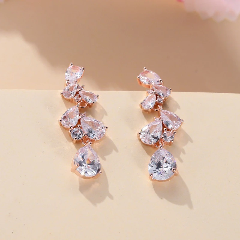 铜合金合成锆石耳饰 原创设计师款花卉树叶吊坠耳环26号