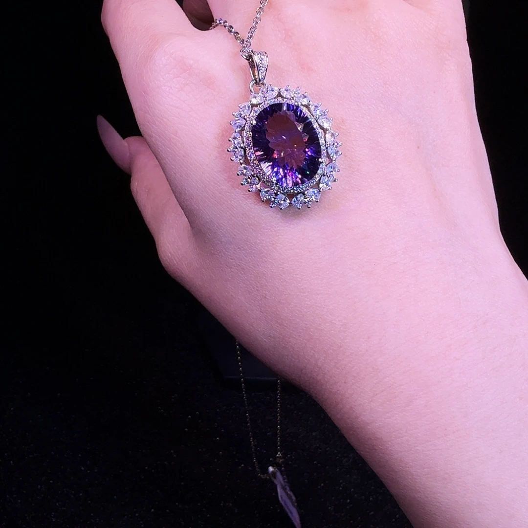 水晶颈饰银S925镶嵌