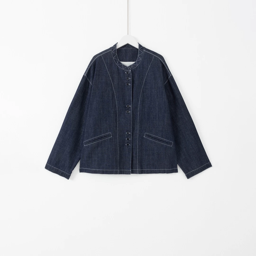 几里与麻 休闲宽松明线圆领牛仔外套 衣长63胸围122 2082985