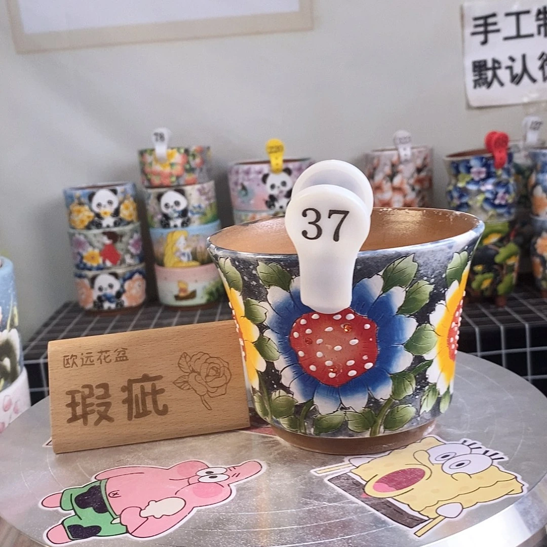 紫砂花盆红陶手绘花盆