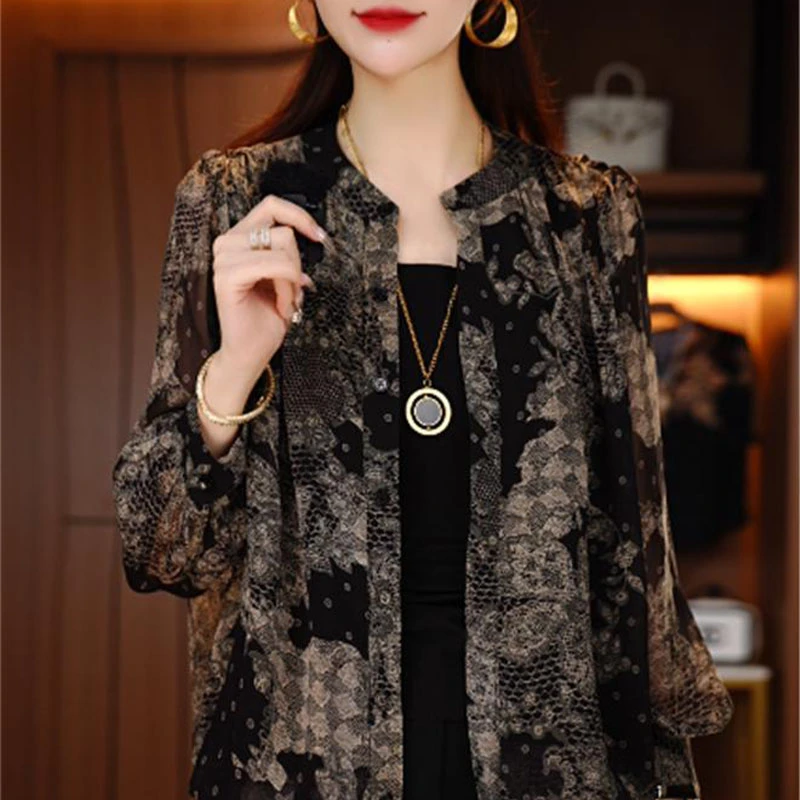 春季新款洋气印花开衫上衣女H妈妈装时尚休闲减龄百搭显瘦小衫