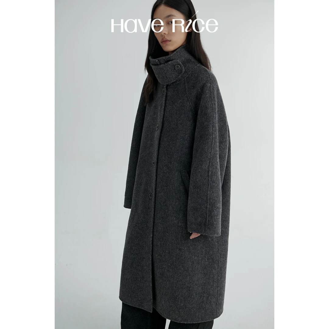 【新粉体验款/长款鱿鱼大衣】25年升级大衣秋冬羊驼蚕丝双面毛呢