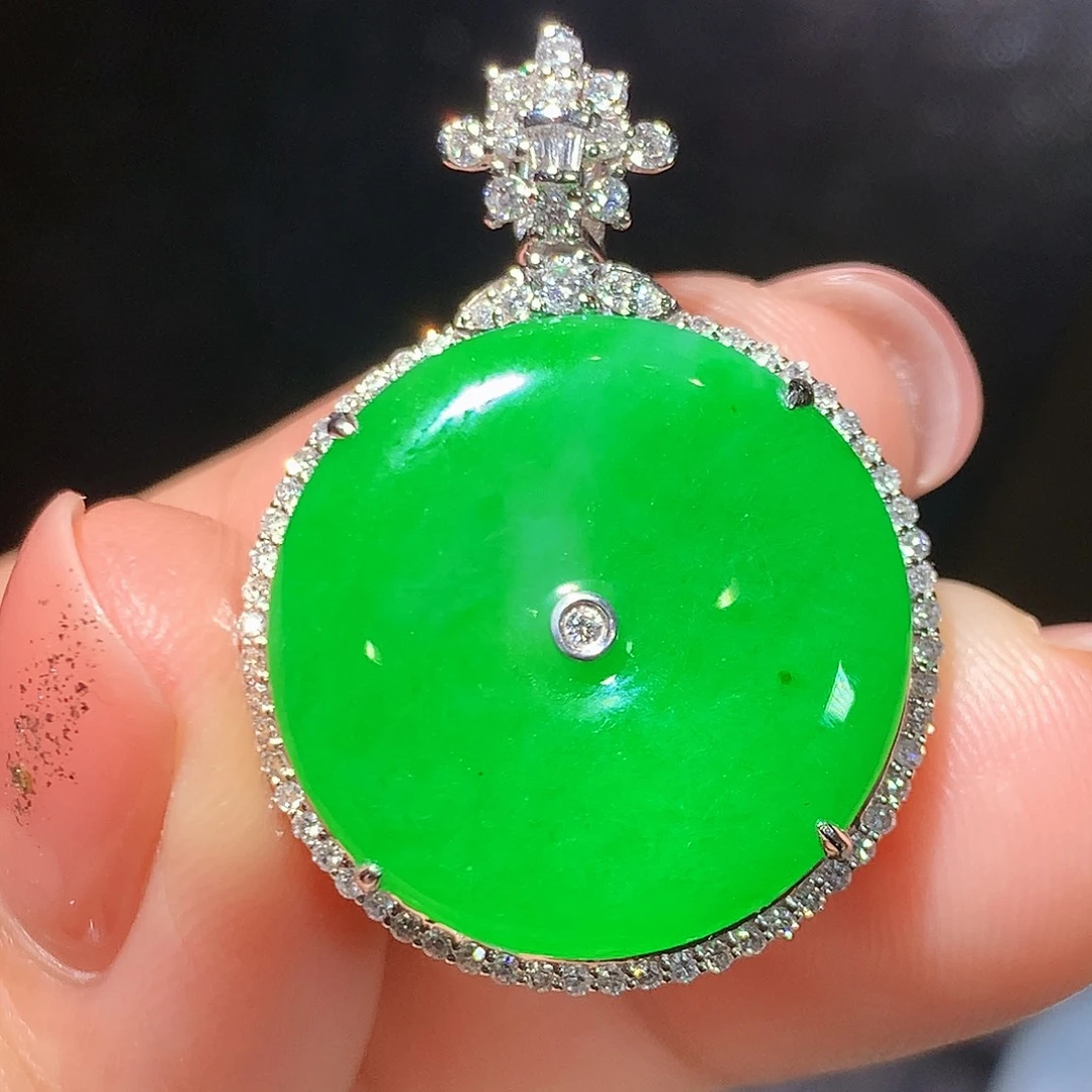 翡翠18K金镶嵌吊坠(不含链)