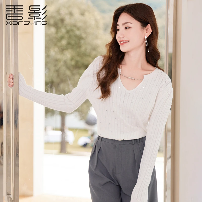 N633665毛针织衫 香影针织衫女春秋新款套头贴钻