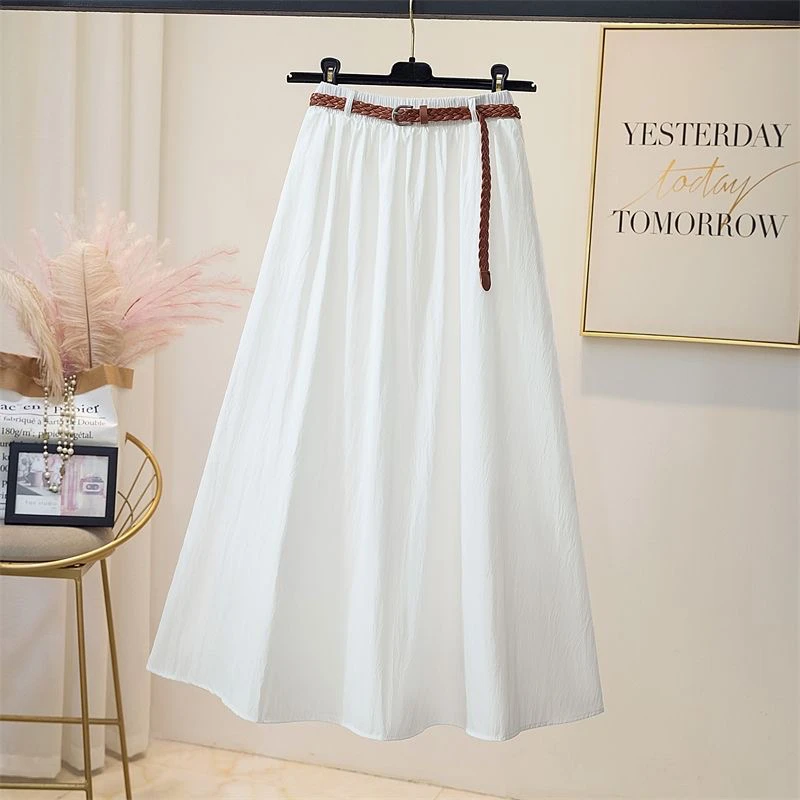 白色半身裙女2025高腰显瘦中长款口袋垂感百搭夏季气质大摆A字裙
