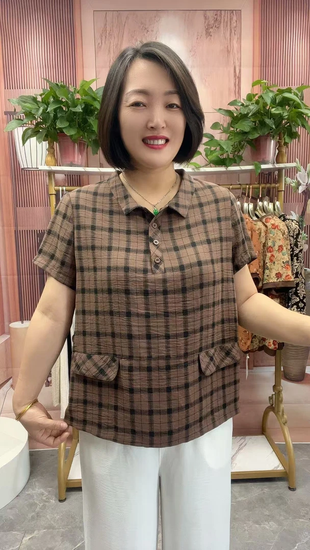 夏季新款休闲翻领妈妈装上衣