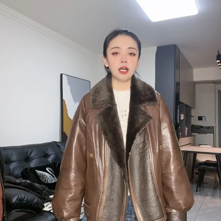 绵羊皮油蜡鹅绒M125斤内咖啡色