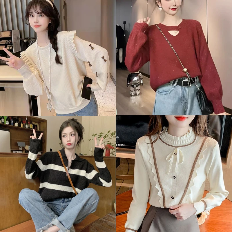 501--599春季新款女装显瘦气质洋气法式时尚百搭针织上衣长袖