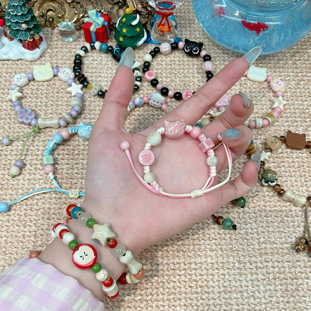 非金属陶瓷手链 时尚可爱小众少女清新甜美手作彩色弹力陶瓷