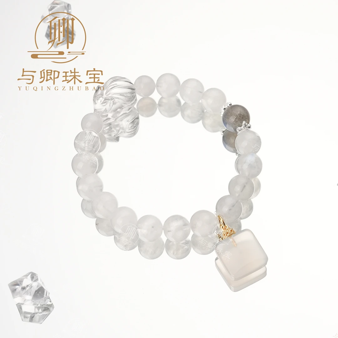【无事狐】蓝月光9mm、8mm+灰月光10mm+白水晶狐狸+玛瑙平安无事牌
