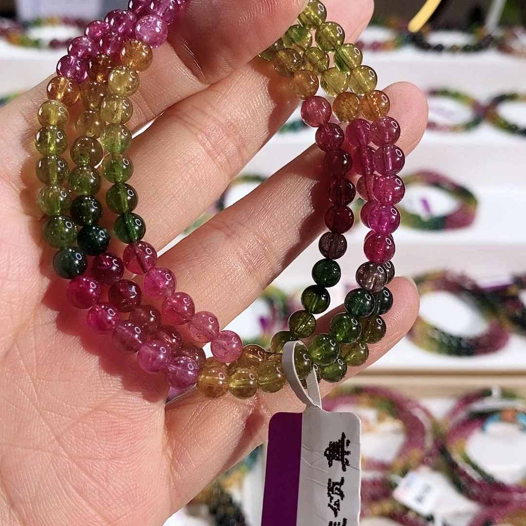 碧玺未镶嵌手串G2134三圈颜色微差