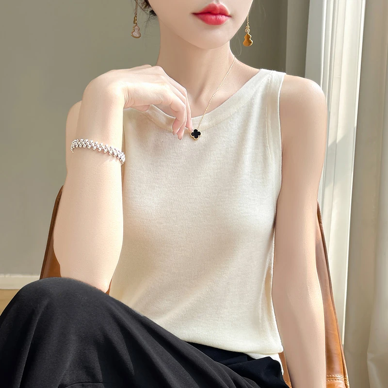 高级美！圆领吊带背心女内搭春季针织衫薄款2025新款修身打底上衣