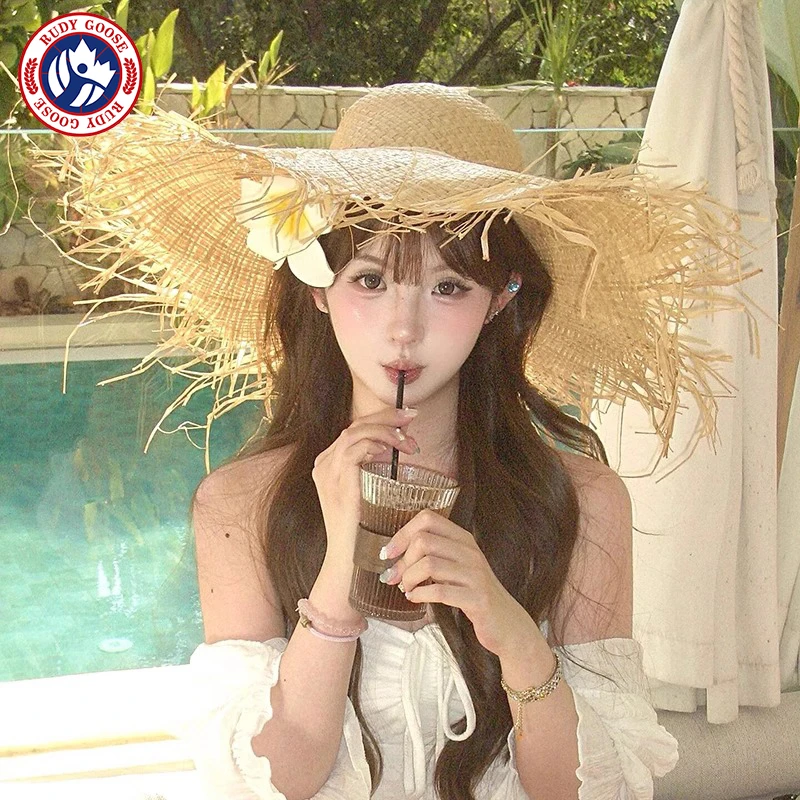 RUDY GOOSE氛围感拉菲草帽女夏季出游海边沙滩度假遮阳防晒太阳帽